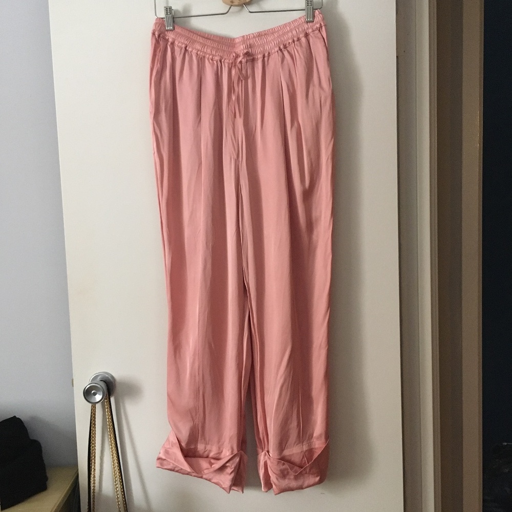 SLEEPER Pink Satin Rayon Large Cuff Pants 1